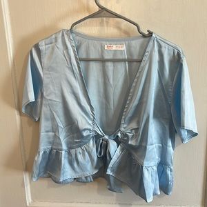 Romwe baby blue silk shirt/blouse